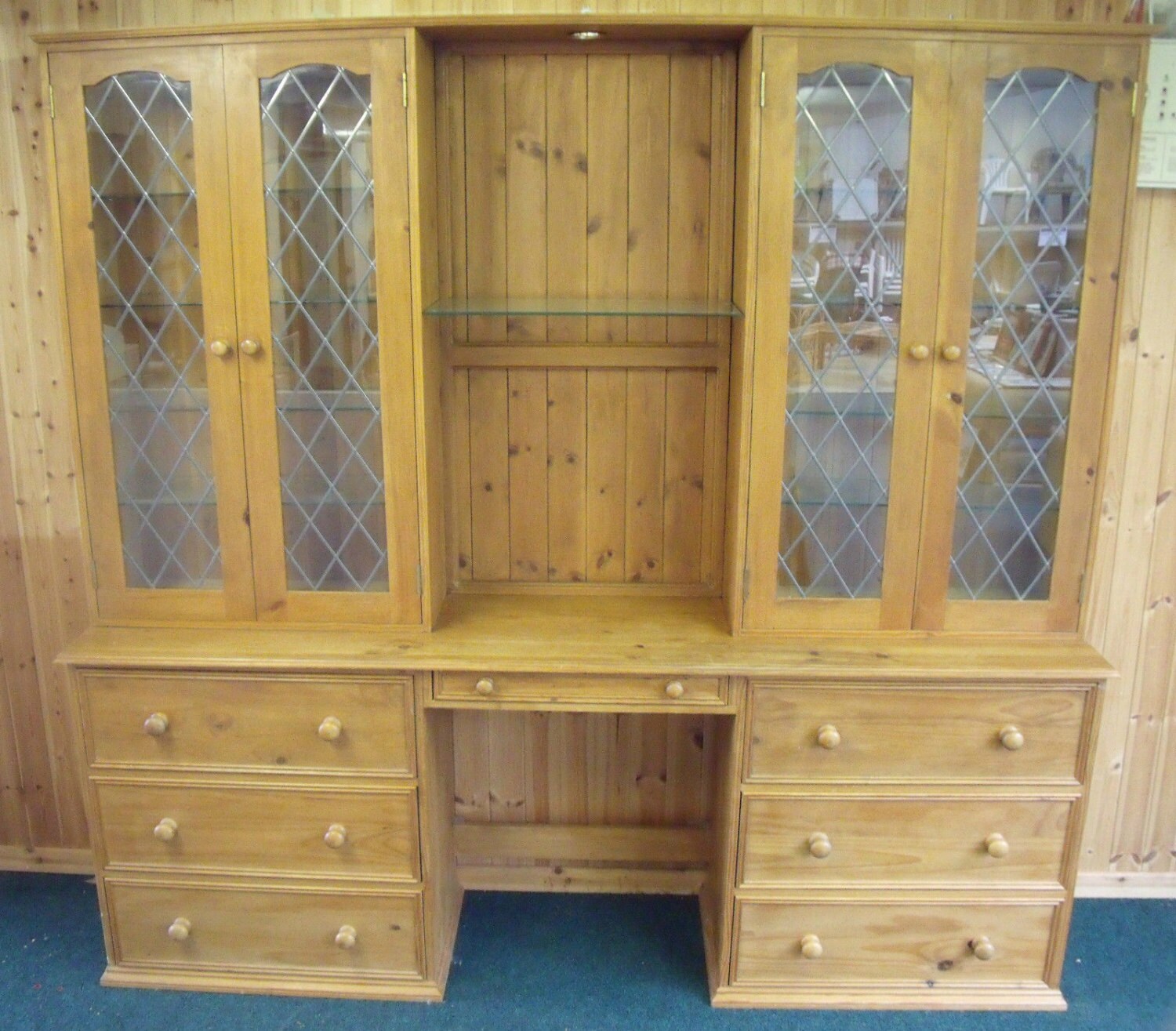 MODERN Solid Pine Wall/Display (8FT x 5FT) 7 Drawers