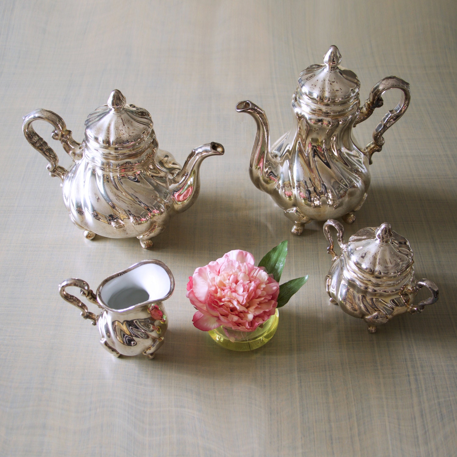 Silver Plate Porcelain Tea Set German Rosenthal Tea Set