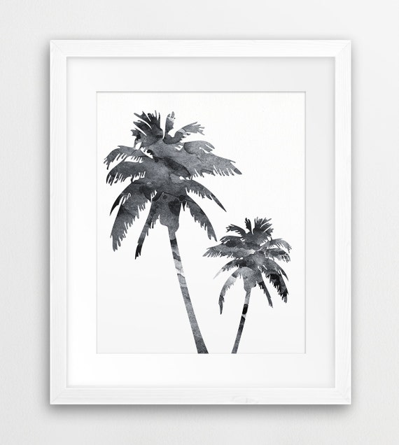 Palm Tree Watercolor Printable File Palm Tree Silhouette Grey