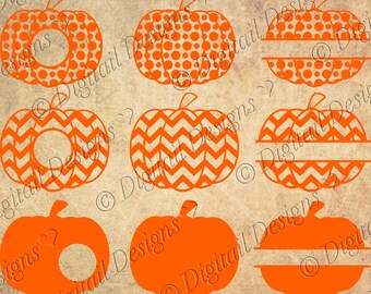 Pumpkin Monogram Frames Svg Png Dxf Eps Cut file Images Clipart Split Pumpkin Halloween Cut File for Silhouette Cricut