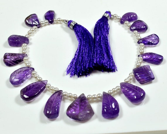 90 ct amethyst pearl carved leaf designer 90 ct amethyst pearl carved leaf designer