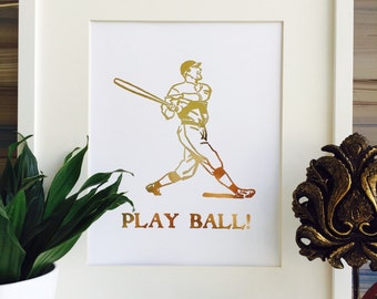 Baseball Print, Gold foil Print, Baseball Decor, Gold Wall Art, baseball gifts, sports print