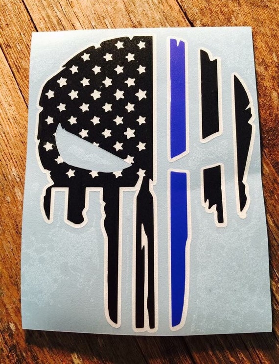 Thin Blue Line Flag Punisher Decal By Bluelephantonline On Etsy