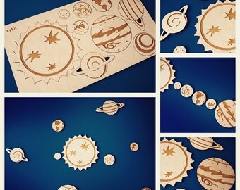 Solar System magnet set, planets fridge magnets kids wooden toys, science classroom decor planet decorations, elementary school teacher gift