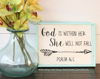 God is within her she will not fall, Psalm 46:5, wooden faith sign, God is within her wood sign, encouragement gift for her, girls room sign