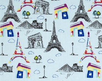 Pepe In Paris Eiffel Tower In Blue Riley Blake Cotton Quilt Fabrics BFab