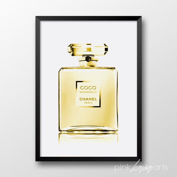 Chanel perfume gold Coco Chanel print Fashion print Coco