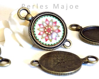 connecteur - support de cabochon couleur bronze antique avec cabochon en verre de 20 mm