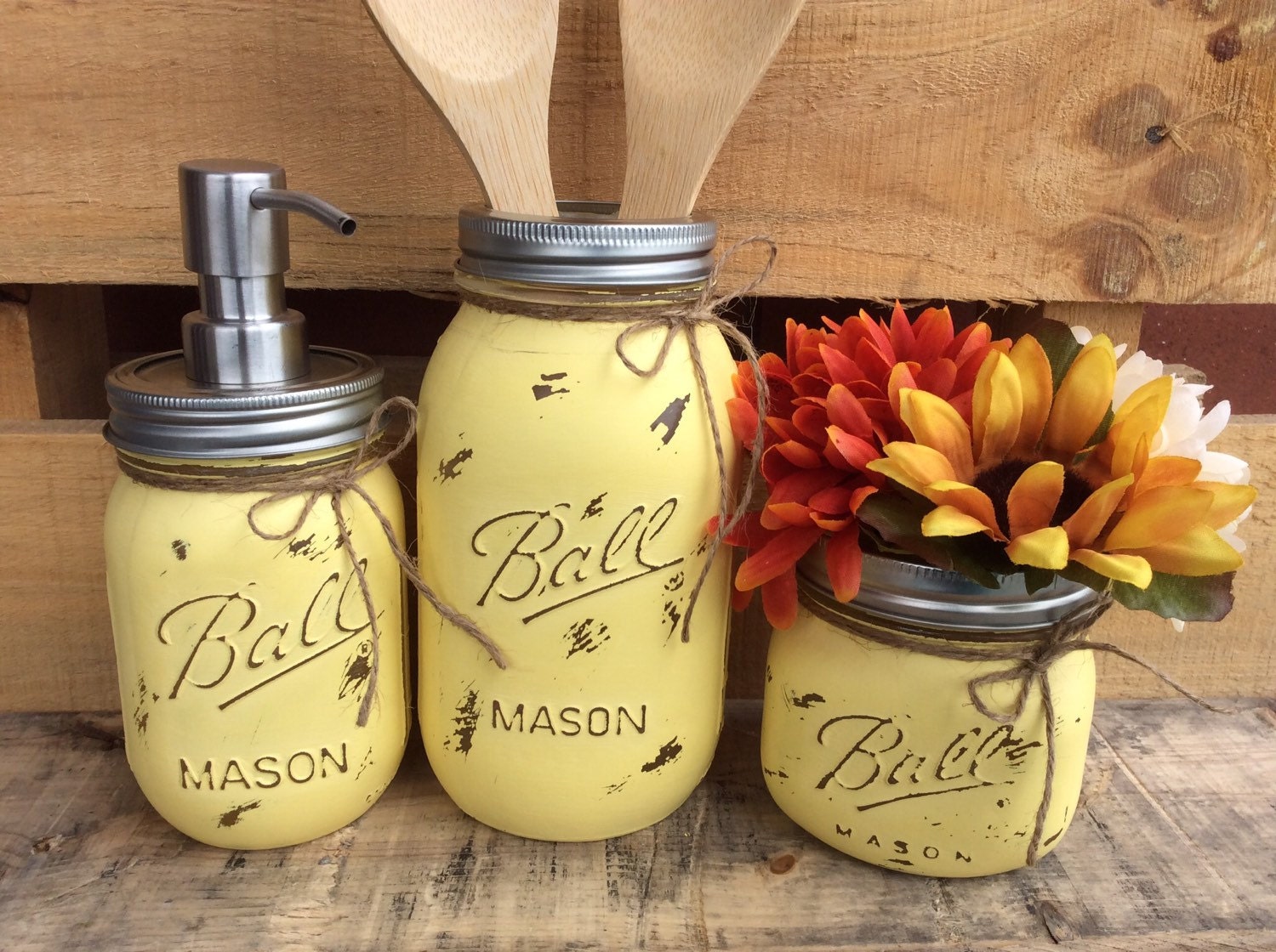 Painted Mason Jars  Mason Jar  Kitchen  Set  Kitchin Decor 