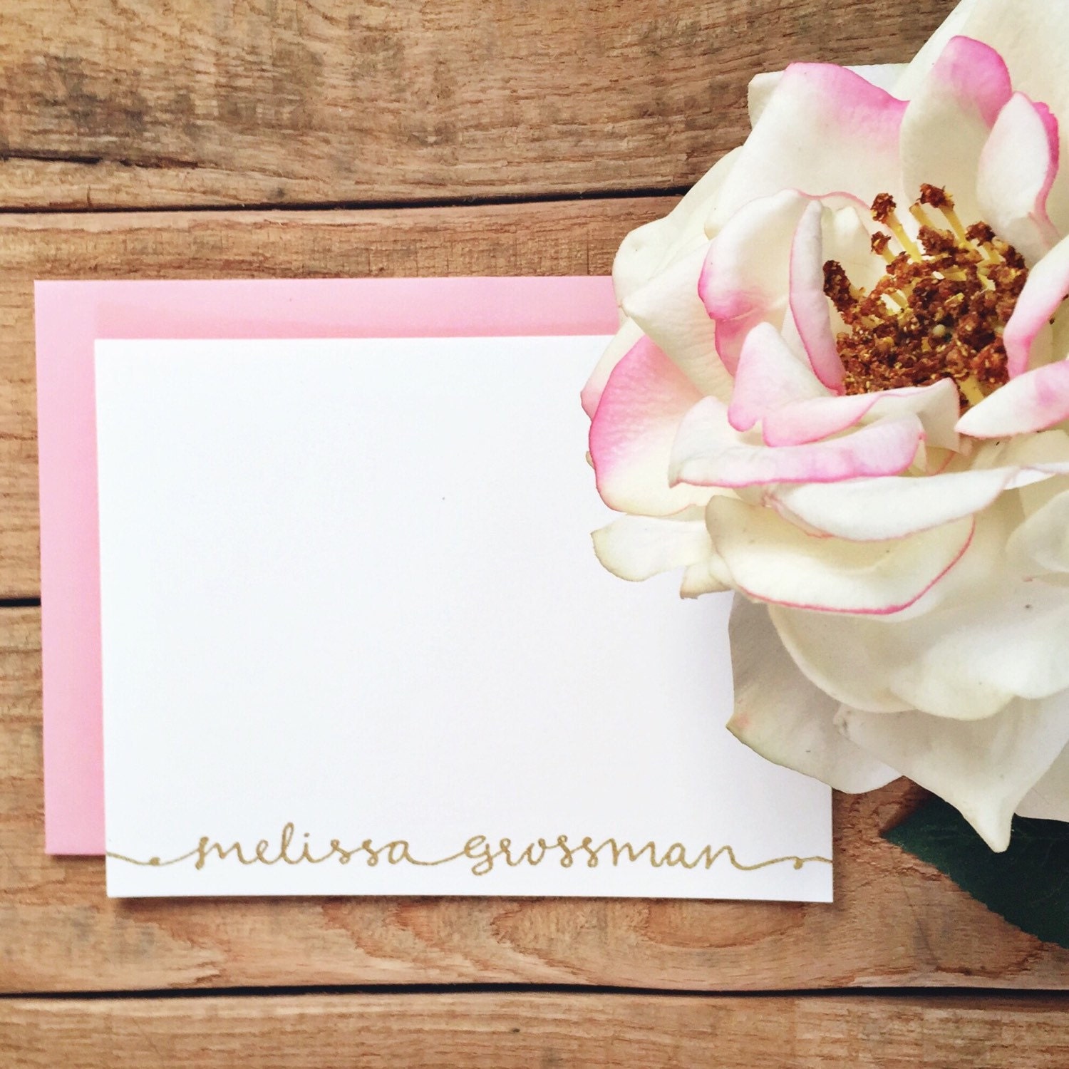 Personalized Stationery Hand Lettered Gold Embossed Set