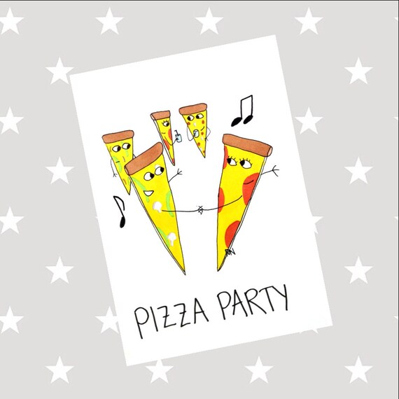 Items similar to Pizza Party CARD pun funny cute birthday food junk