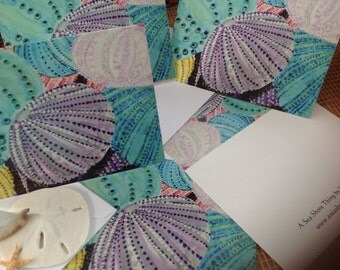 Seashore Note Card Set with Envelopes Watercolor Sea Urchin Print
