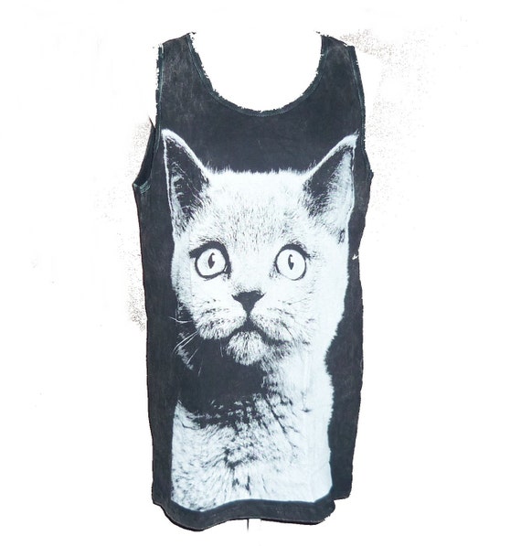 Cat tank top Meow cats animal tank top stone wash sleeveless