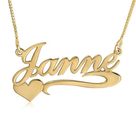 Gold Name Necklace 14k Real Gold Nameplate Necklace Nome 