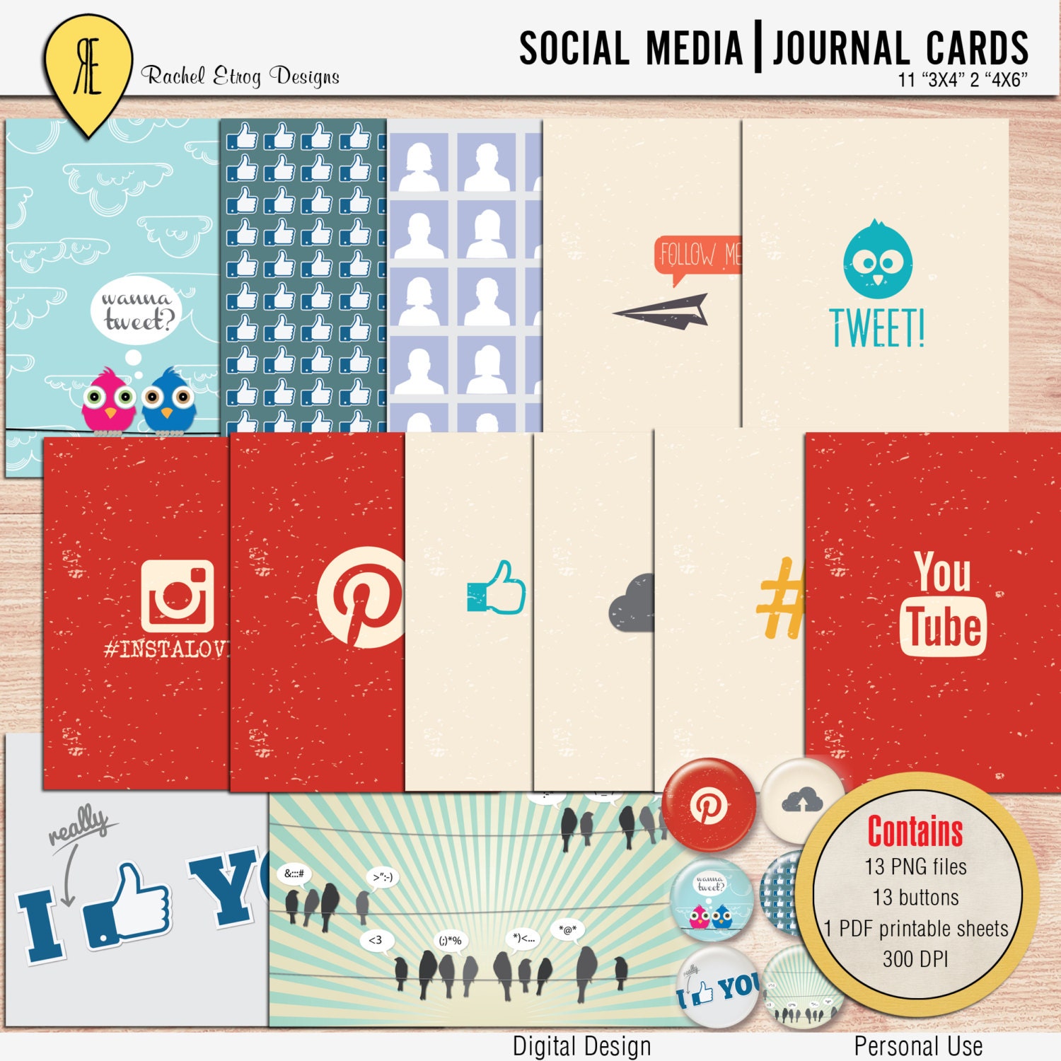 SUMMER SALE Social Media Journal Cards Instant Download