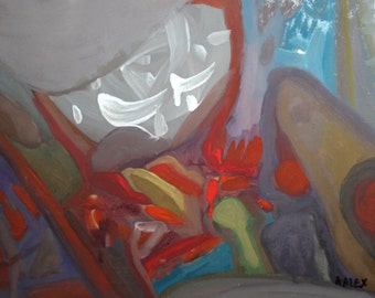 Abstract avant garde oil painting signed