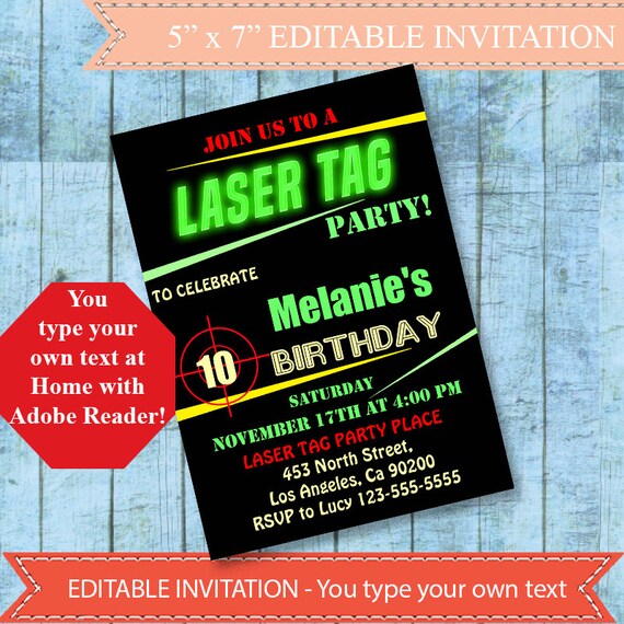 Print Your Own Laser Tag Birthday Invitations 3