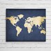 Navy WORLD MAP Wall ART Canvas World Map Print in Navy Blue