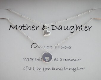 Mother Daughter Necklaces Heart Charm ~ Sterling Silver Love Necklace - Birthday Gift - Mother Daughter Gift ~ Personalized Note ~ New Mom ~