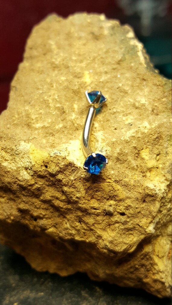 VCH Christina Prong Blue CZ Curved Bar Barbell Vertical