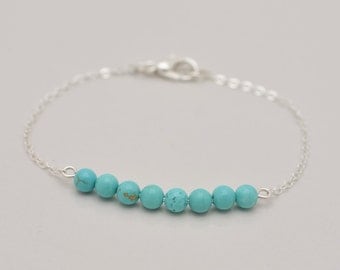 Turquoise and Silver Bracelet, Turquoise Bracelet, Minimalist Bracelet, Sterling Silver and Turquoise Bar Bracelet - Gift for Her 0311