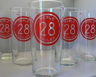 A lot of 5 lager Perle Caulier glasses . Unused and untouched from the end of the 1950's