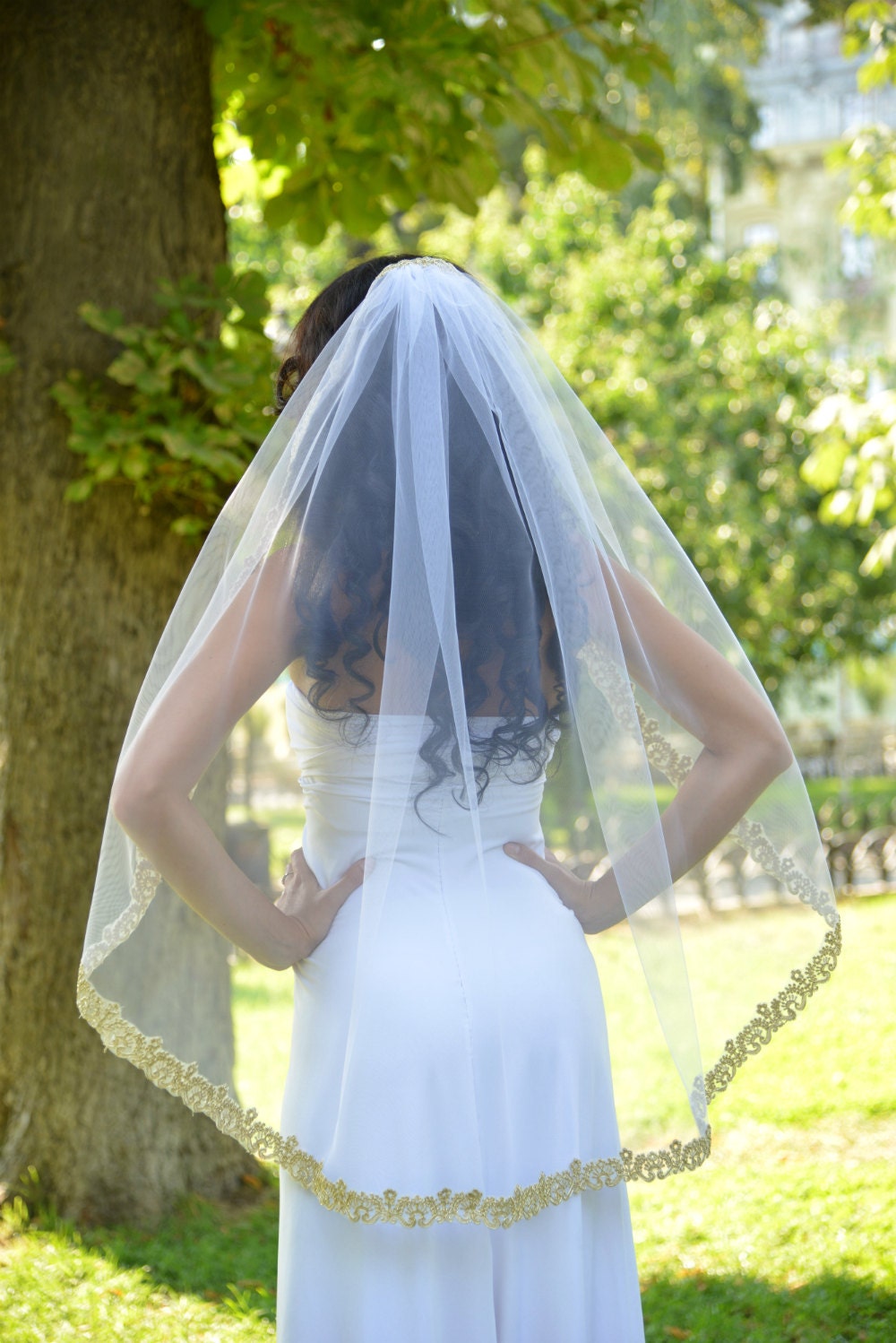 wedding veil gold bridal veil gold lace veil gold by Angellure