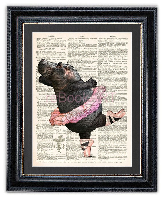 Hippo Ballerina Dictionary Art Print Ballerina Art by reBookART