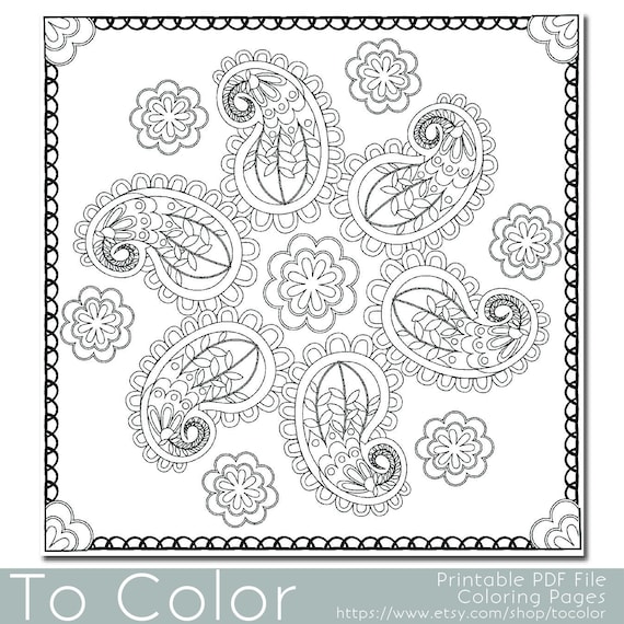 Items similar to Paisley Pattern1 Printable Coloring Pages for Adults