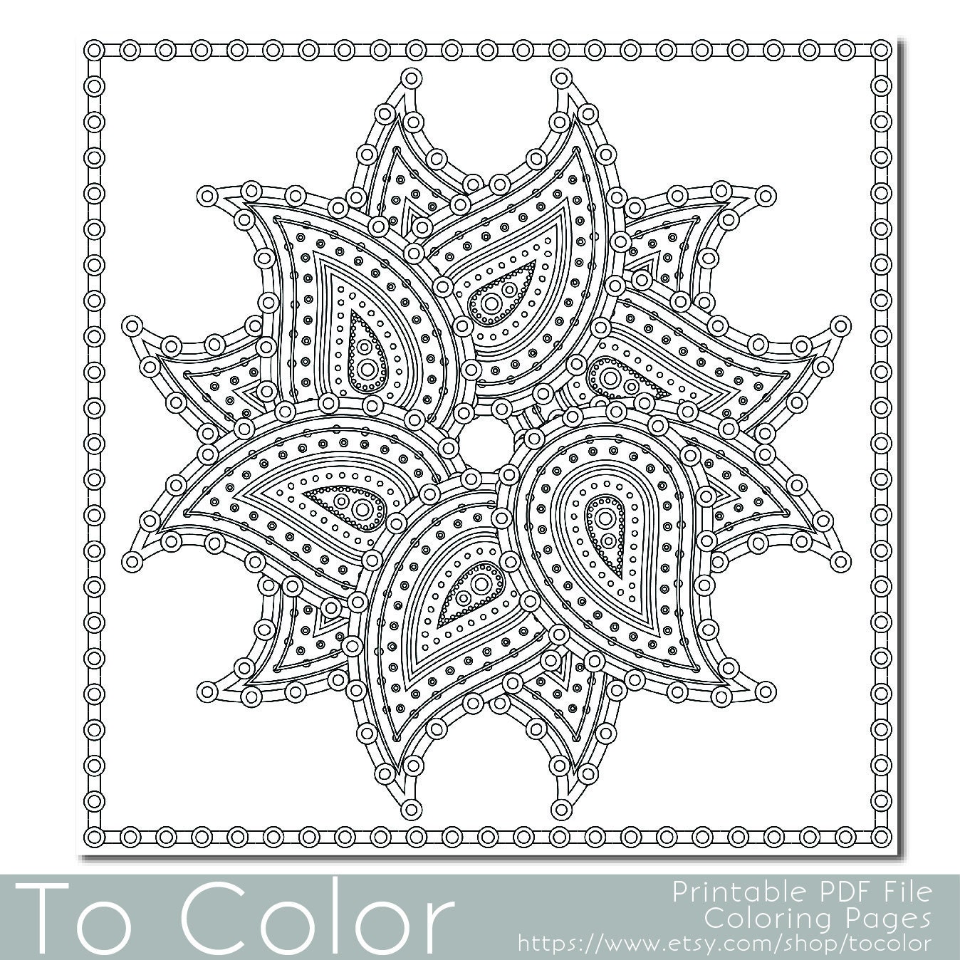 Paisley Pattern3 Printable Coloring Pages for Adults by ToColor