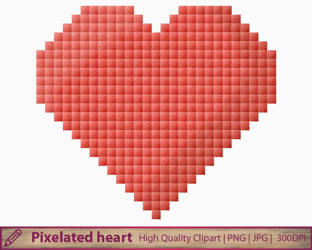 Heart clipart, pixelated heart clipart, pixel love graphics