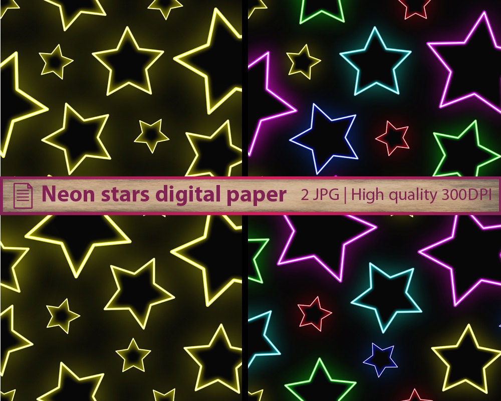 Stars digital paper neon stars seamless wallpaper glowing