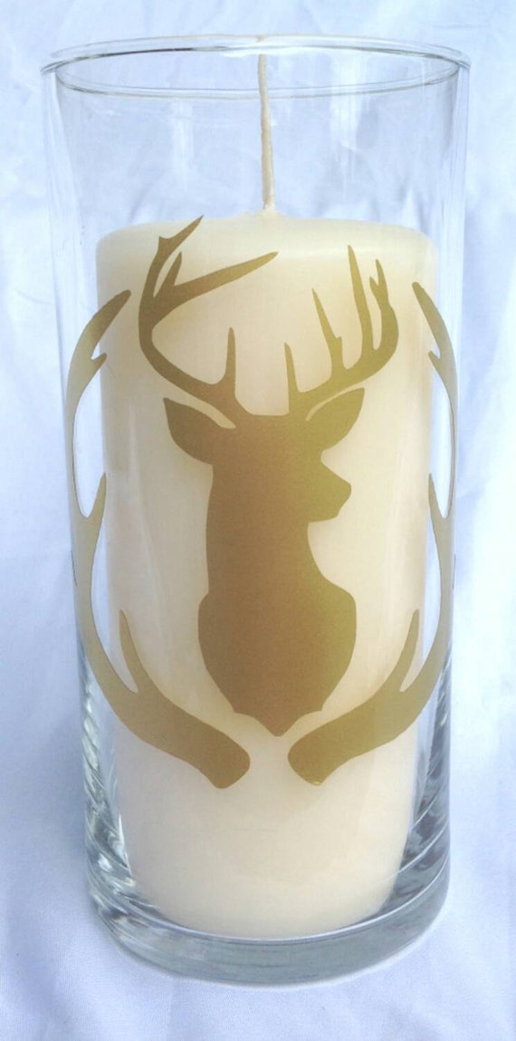 Deer Antler Candle Centerpiece : Deer head and antler wreath hurricane candle holder