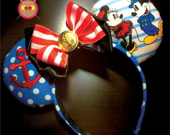 Captain Mickey and Minnie Nautical Mickey Ear Headband with Embroidered Anchor