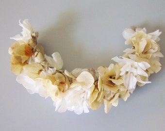 Half Crown to back of hydrangea white and beige