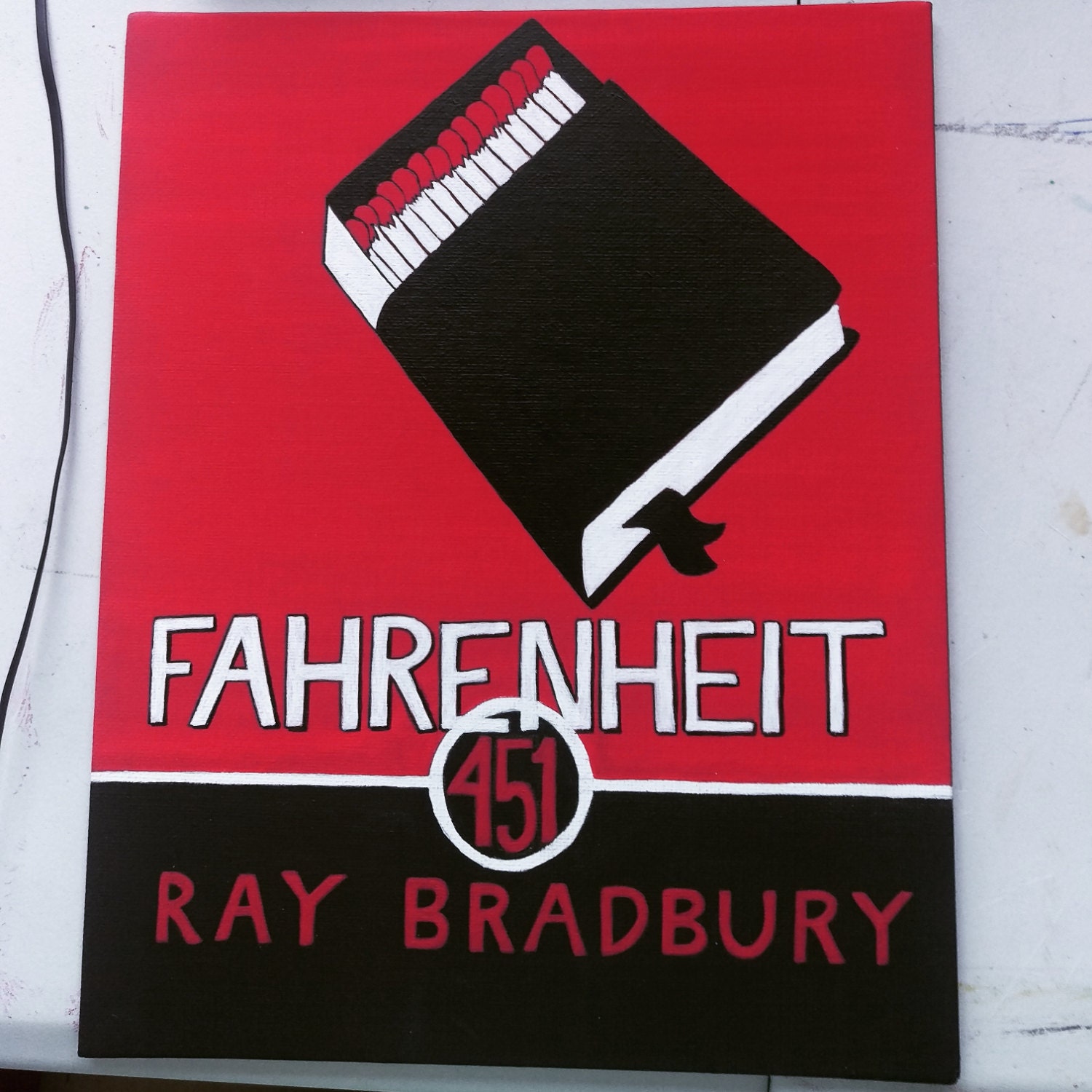 Fahrenheit 451 Acrylic Hand Painted Book Cover by LambDEEsigns