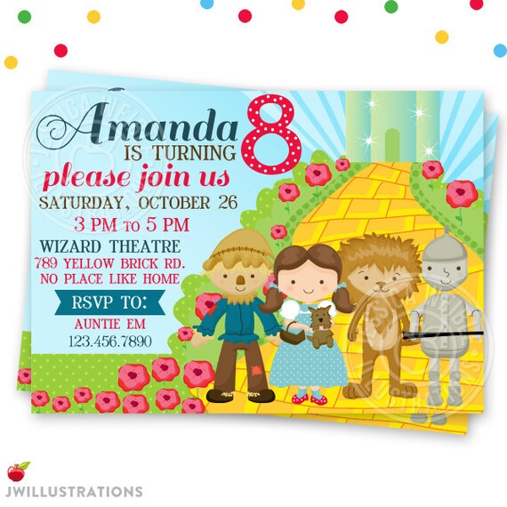 Wizard of Oz theme Printable Invitation V1 Custom Wizard of