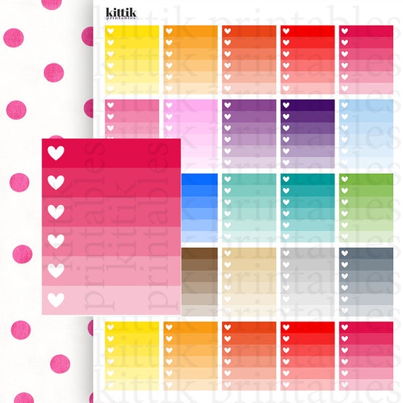 Ombre Heart Checklist/To Do Box Printable Planner Stickers