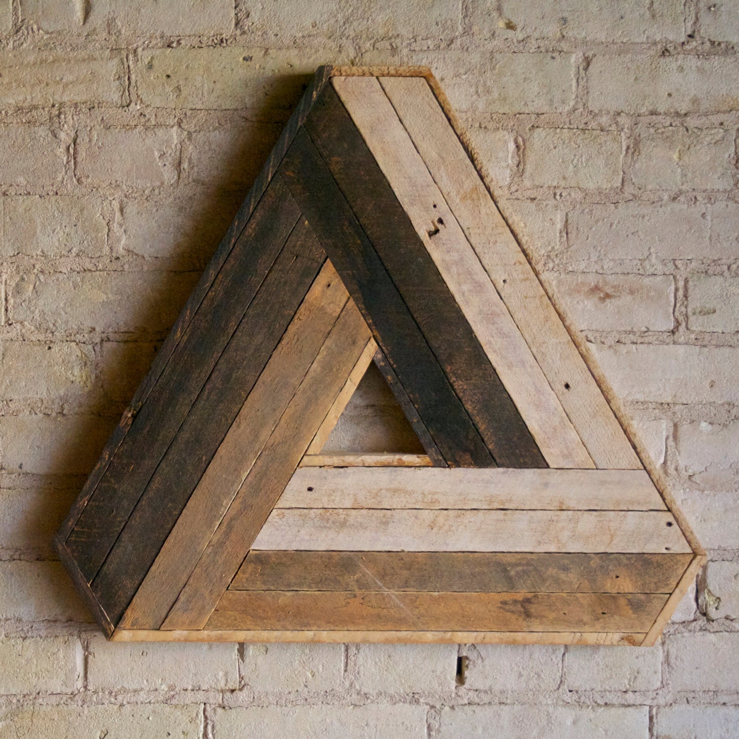 Reclaimed Wood Wall Art, Decor, Lath, Penrose Triangle, Geometric