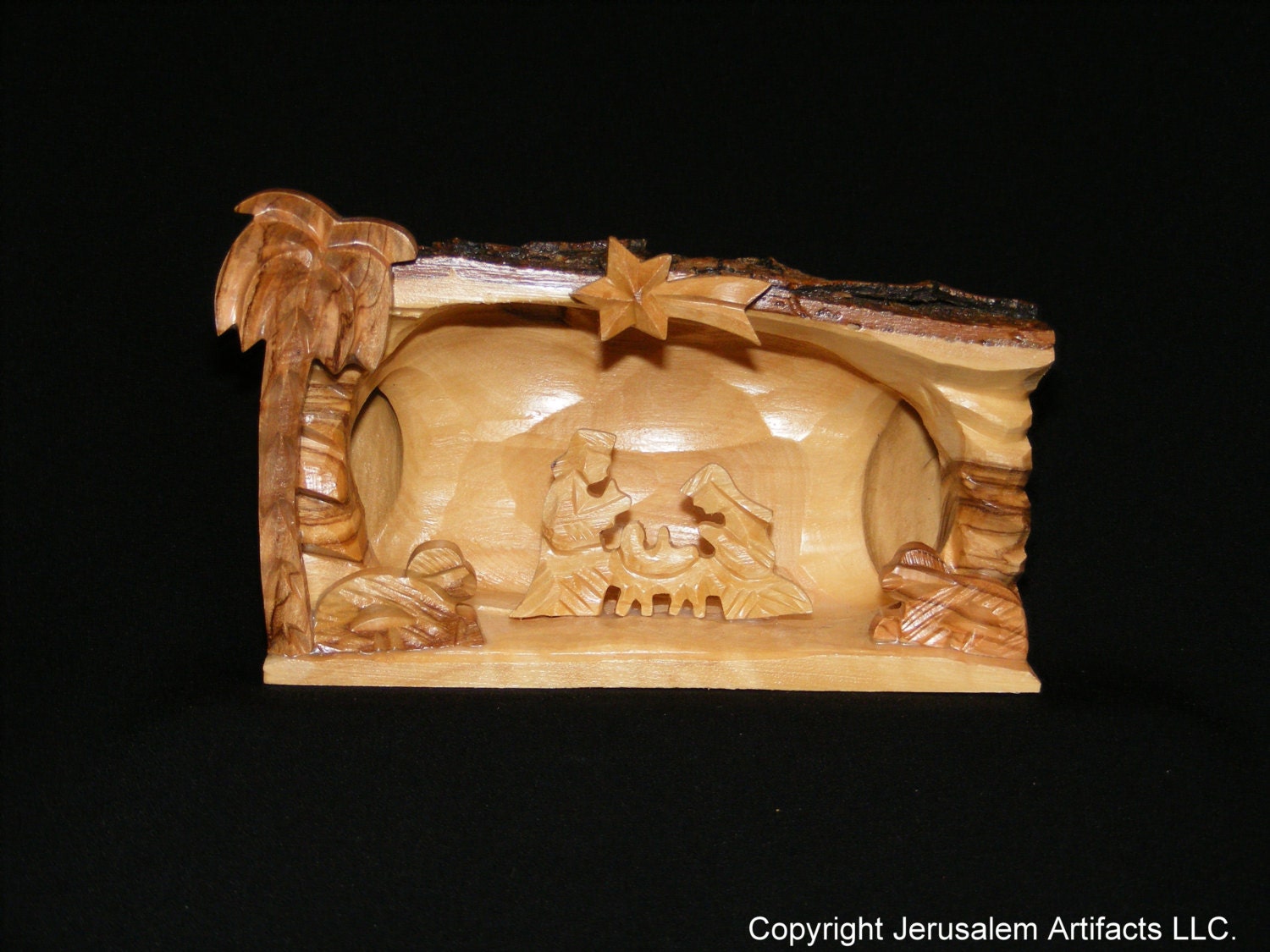 Olive Wood Nativity Scene Carved Log SmallOW011