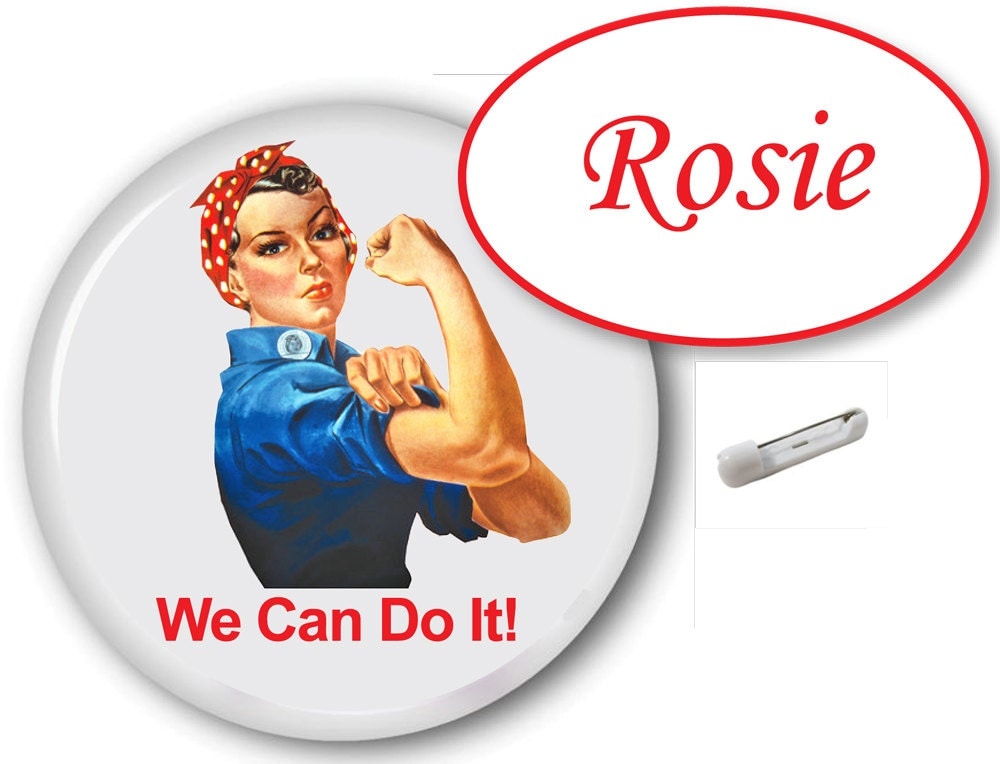 1 ROSIE RIVETER Name Badge w/ Pin Fastener & Button Halloween