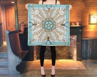 Silk altar cloth, Yule altar cloth, pagan wheel of the year Winter Solstice, 26 by 26 inch, Large silk scarf, pentagram, tarot cloth, wiccan