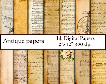 Antique Digital Papers: "VINTAGE PAPER" Ephemera Papers Decoupage papers Dictionary Pages Music sheet paper Vintage Handwritten Letters