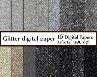 Silver Glitter Digital Paper: "GLITTER PAPER" Grey Black Glitter Paper Texture Paper Printable Paper Glitter Texture Instant Download