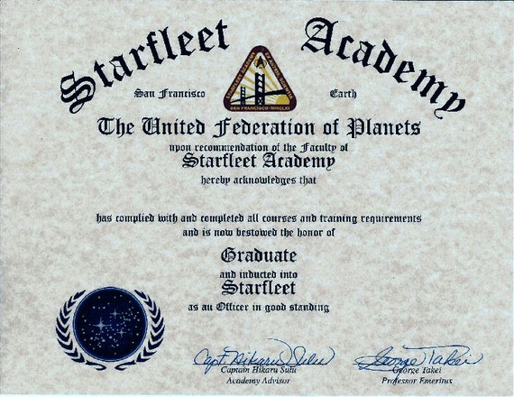 Star Trek Starfleet Academy Diploma Signed By Captain Hikaru 9971