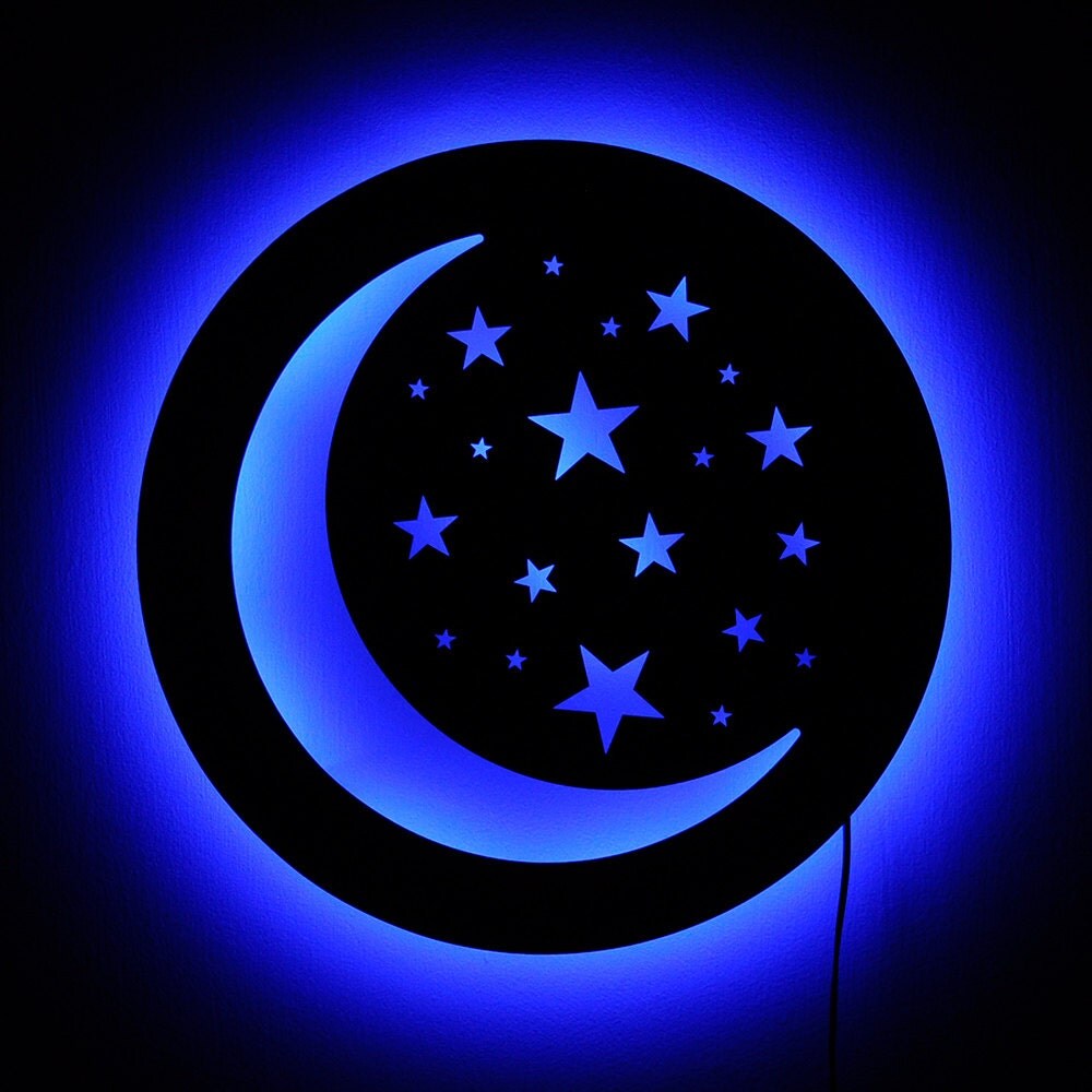 Crescent Moon Lamp Moon and Stars Night Light Wall by HaloLights