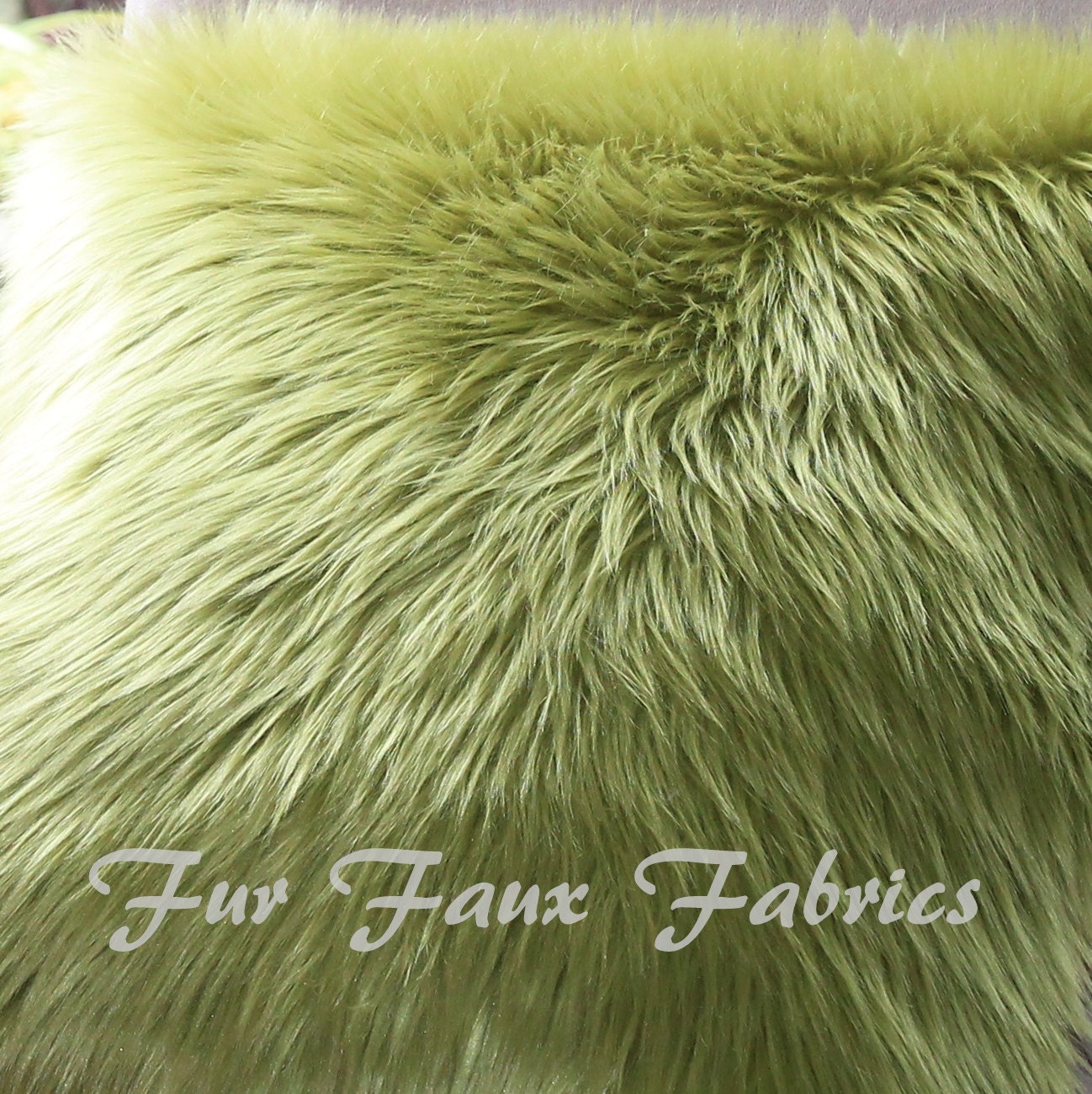 Beautiful Olive Green Shaggy Fur Faux Fur Remnants By the Yard