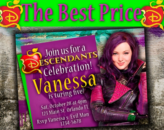 Birthday Invitation Disney Descendants - Mal and Evie - We deliver your order in record time!, less than 4 hour! BEST VALUE