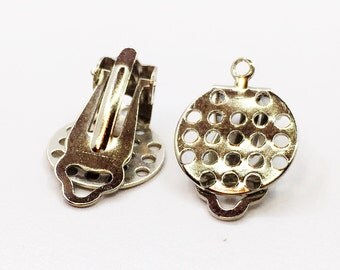 10 pcs Silver Tone Metal Earring Clips with 13 mm Pad Setting