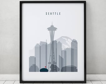Seattle art print, Seattle poster, Seattle art skyline, Travel Wall art, cityscape, City poster, Typography art, Home Decor, ArtPrintsVicky